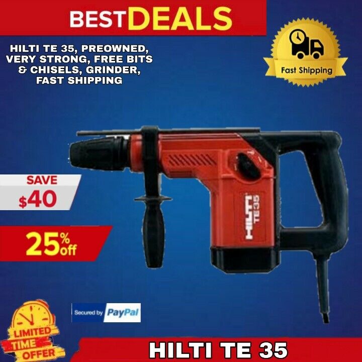 HILTI TE 35, PREOWNED, VERY STRONG, FREE BITS & CHISELS, GRINDER