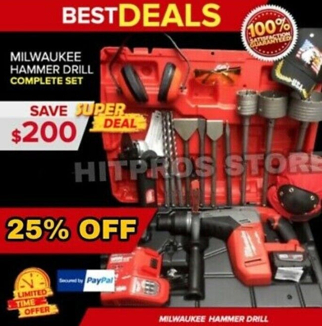 MILWAUKEE CORDLESS HAMMER DRILL, SDS MAX, FREE THERMO, BUNCH EXTRAS, FAST SHIP