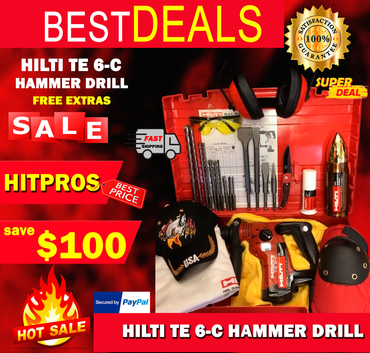 HILTI TE 6-C HAMMER DRILL, PREOWNED, FREE THERMO, LOT OF EXTRAS