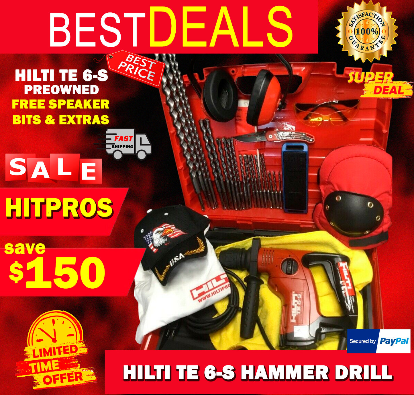 HILTI TE 6-S HAMMER DRILL, PREWONED, FREE SPEAKER, BITS, EXTRAS