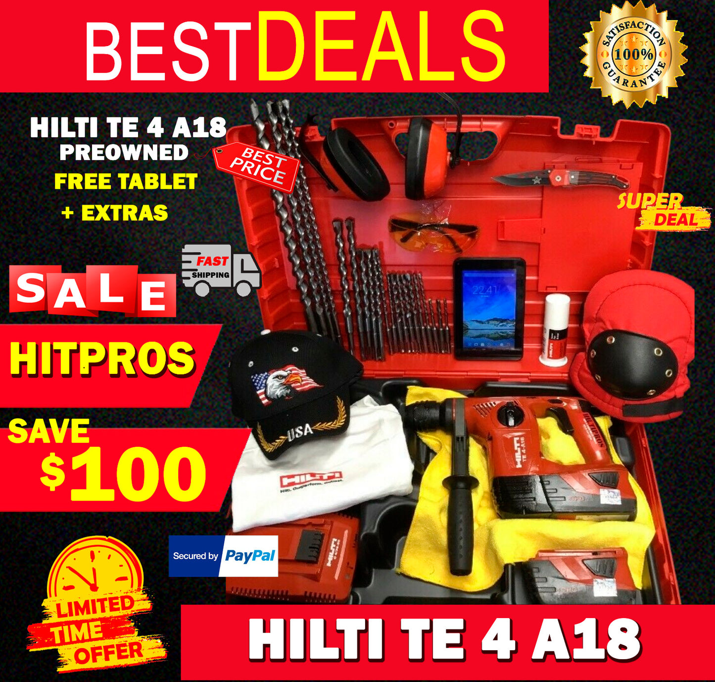 HILTI TE 4-A18 HAMMER DRILL, PREOWNED, FREE TABLET,  EXTRAS