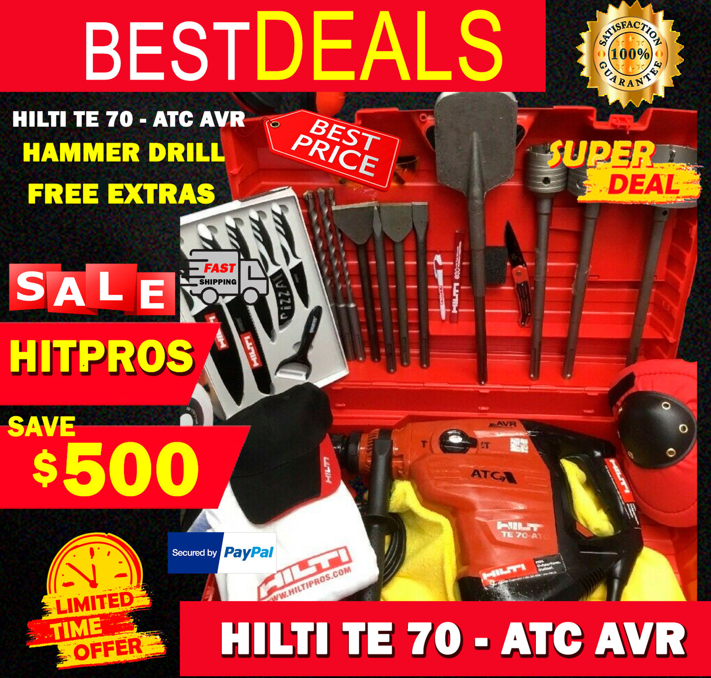 HILTI TE 70 ATC AVR, PREOWNED, FREE KNIFE SET, BITS, CHISELS, EXTRAS