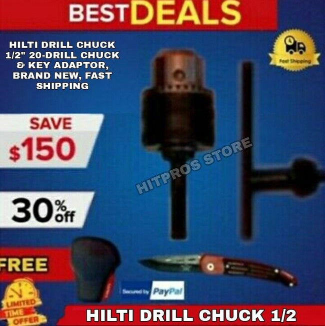 HILTI DRILL CHUCK 1/2" 20-DRILL CHUCK & KEY ADAPTOR, BRAND NEW