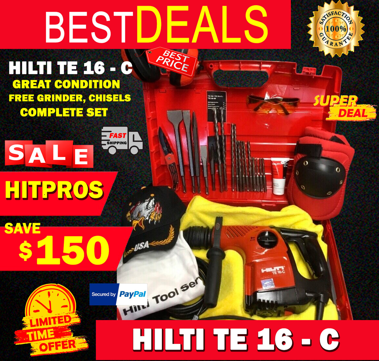 HILTI TE 16-C, GREAT CONDITION, FREE GRINDER, CHISELS, COMPLETE SET