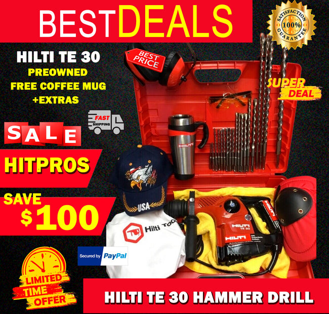 HILTI TE 30 HAMMER DRILL, PREOWNED, FREE MUG, BITS, T-SHIRT, MORE