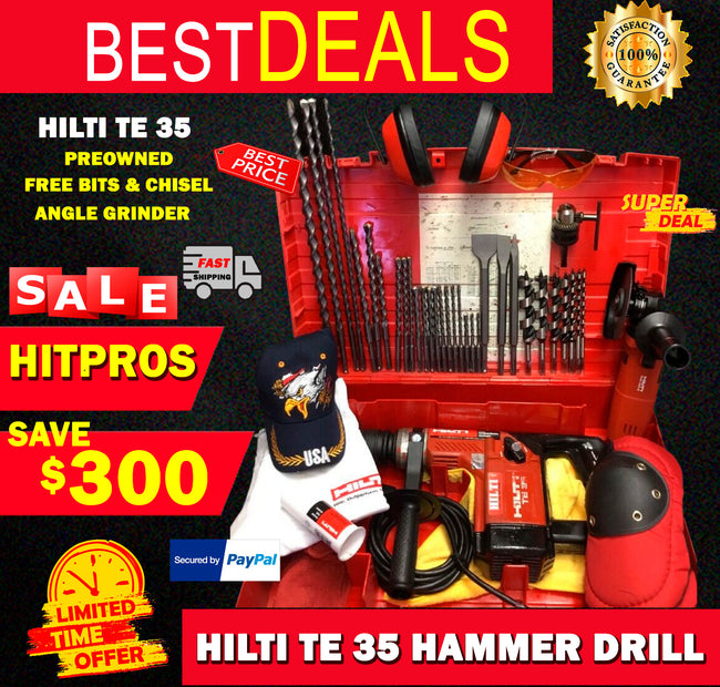 HILTI TE 35 HAMMER, PREOWNED, FREE BITS & CHISELS, ANGLE GRINDER