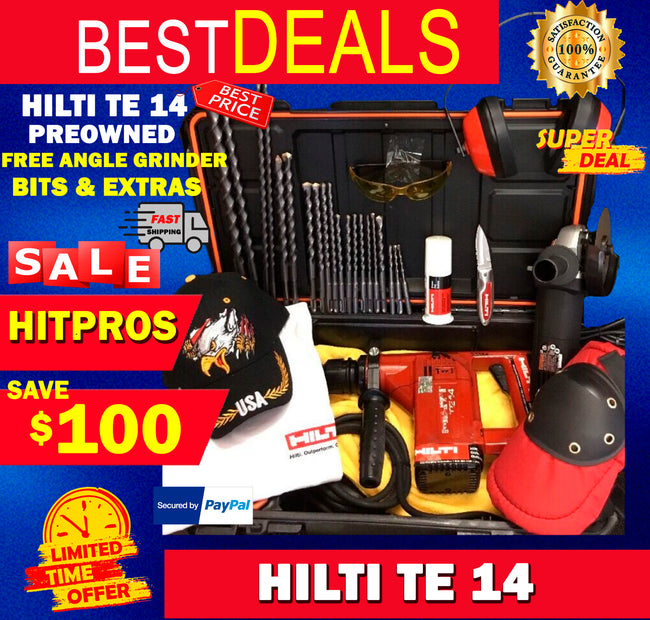 HILTI TE 14 PREOWNED, ORIGINAL, PREOWNED, FREE ANGLE GRINDER, BITS