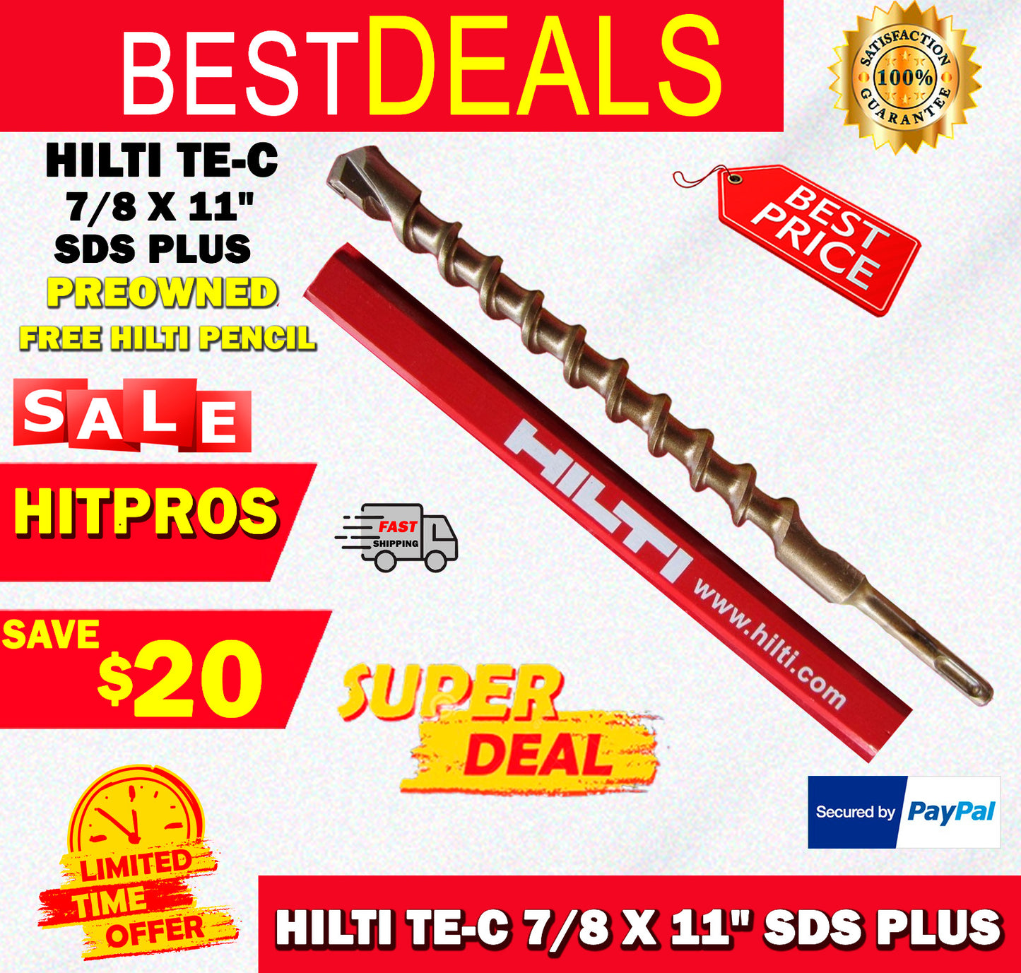 HILTI TE-C 7/8 x 11", SDS PLUS, PREOWNED,FREE HILTI PENCIL,L@@K, FAST SHIPPING