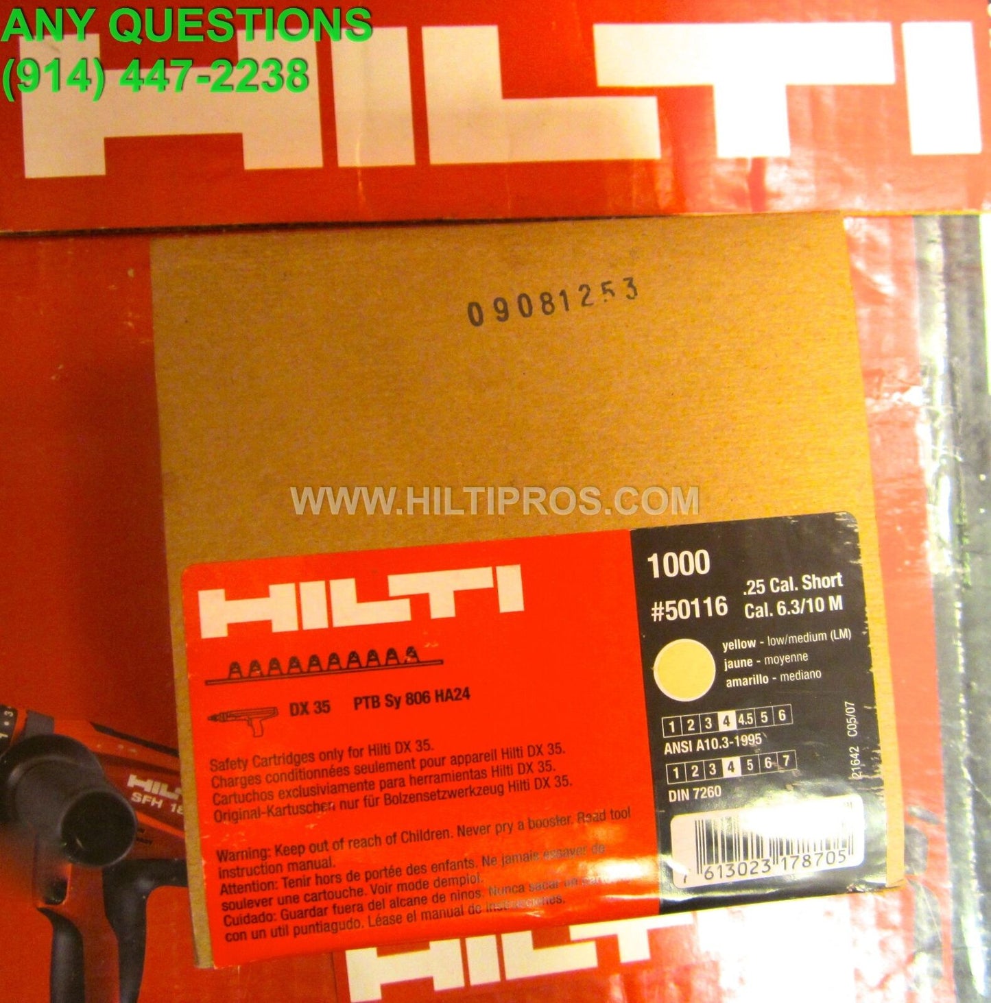 HILTI SHOTS .25 CAL 6.3/10 ,YELLOW , 10 BOXES OF 1000