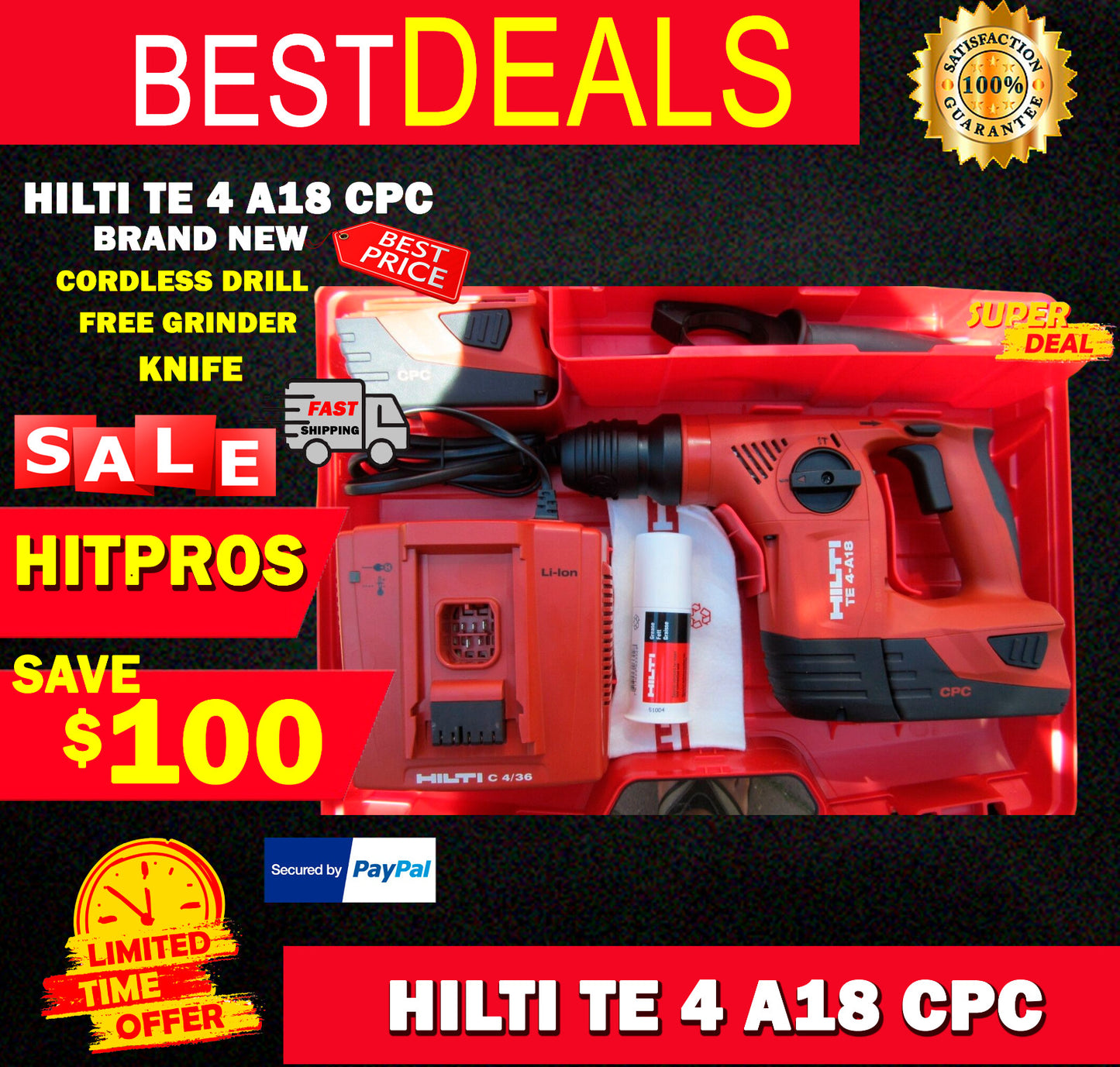 Hilti TE 4-A18 CPC Cordless Drill, BRAND NEW, FREE GRINDER, KNIFE