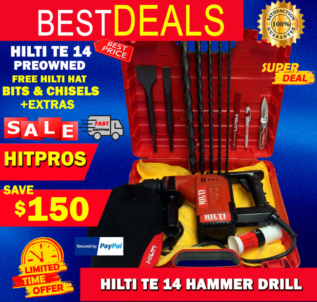 HILTI TE 14 PREOWNED, DURABLE, FREE BITS, CHISELS, HILTI HAT, EXTRAS