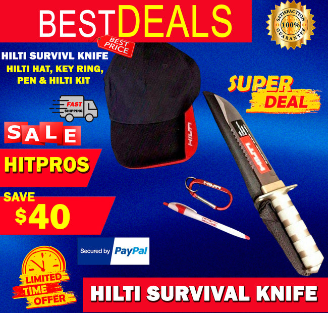 HILTI SURVIVAL KNIFE, HILTI HAT, KEY RING, PEN