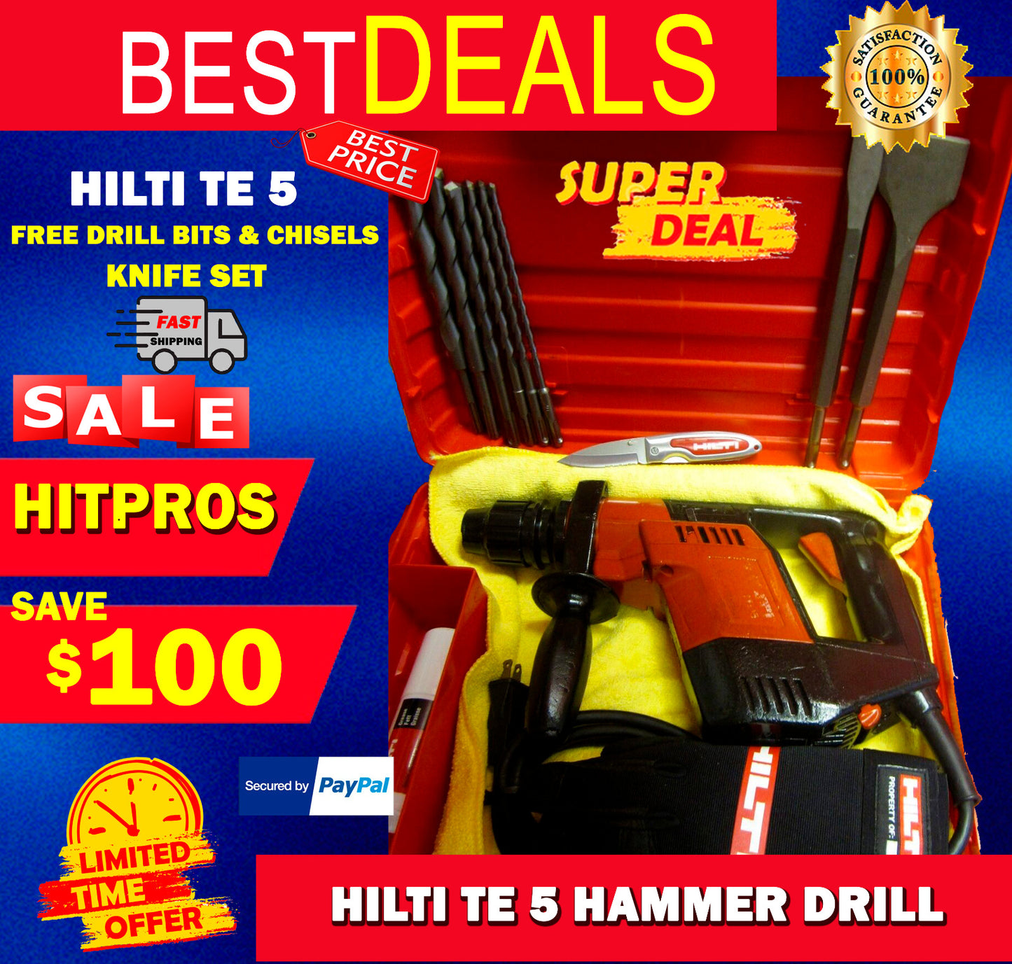 HILTI TE 5 HAMMER DRILL, FREE DRILL BITS & CHISELS