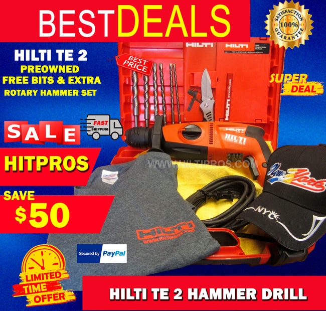 HILTI TE 2 HAMMER DRILL,PREOWNED, FREE BITS, EXTRAS