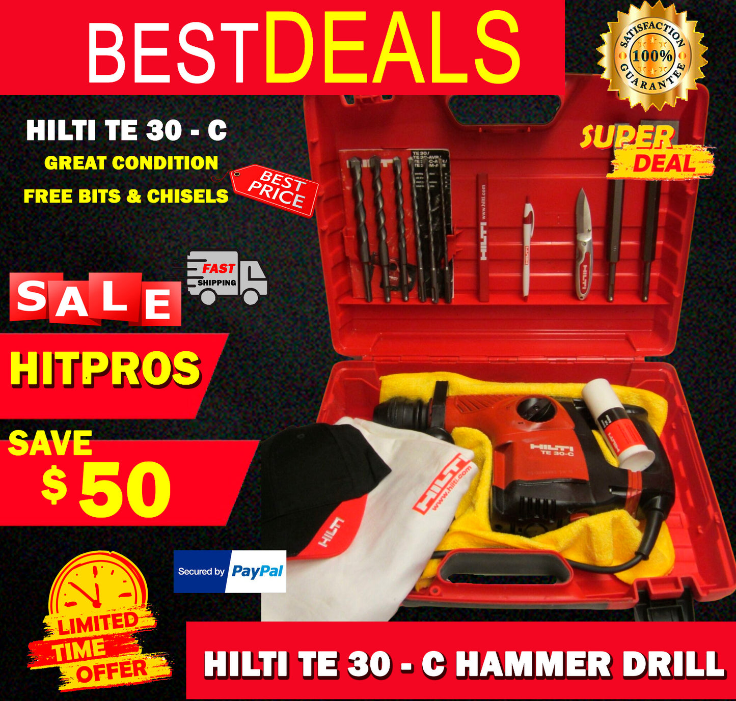 HILTI TE 30-C HAMMER DRILL, GREAT CONDITION, FREE BITS, CHISELS