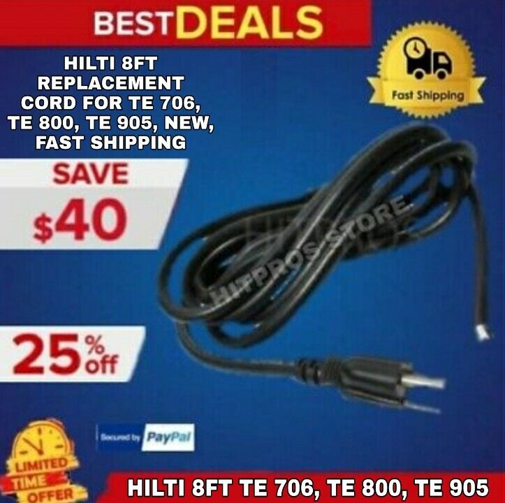 HILTI 8FT REPLACEMENT CORD FOR TE 706, TE 800, TE 905, NEW