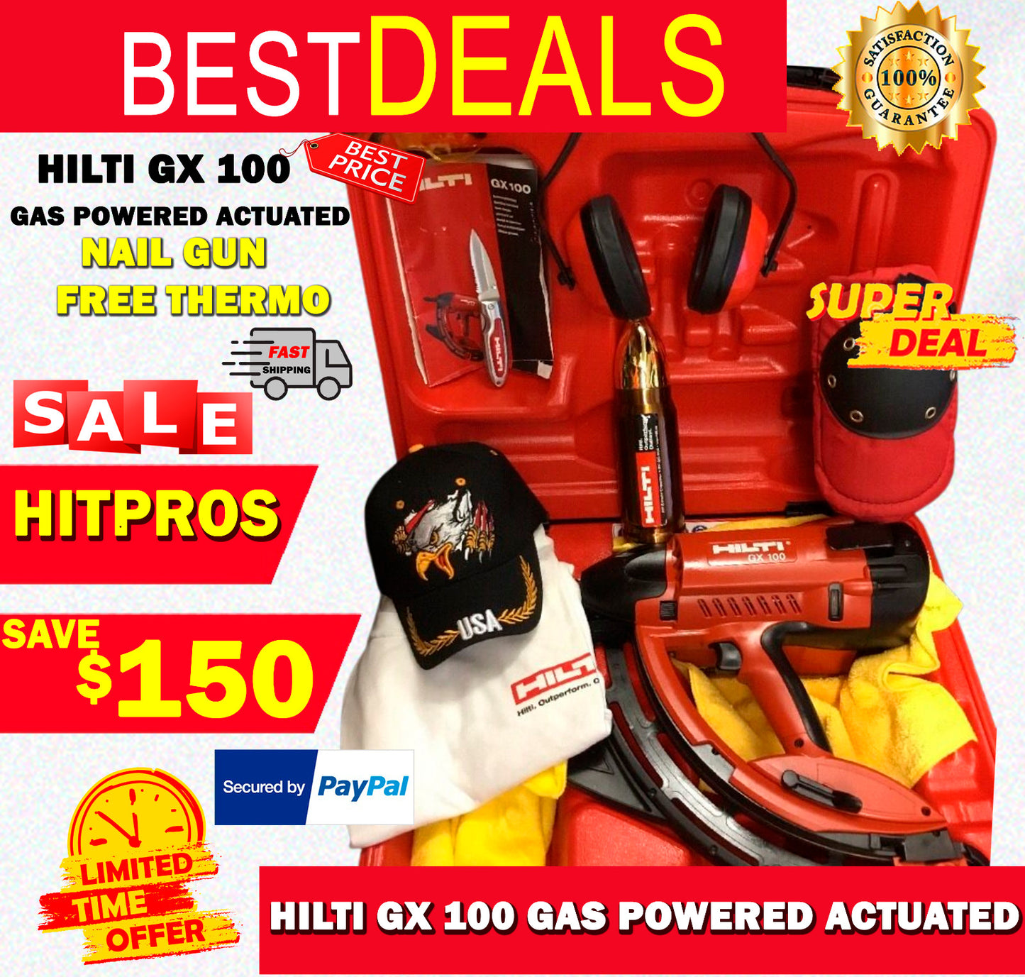 HILTI GX 100 GAS POWERED ACTUATED NAIL GUN, PREOWNED,