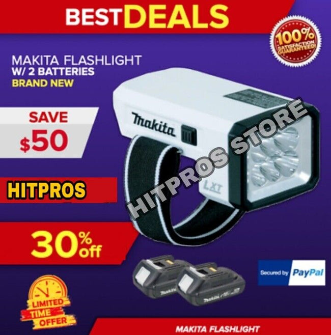 MARKITA LED FLASHLIGTH 18V BRAND NEW, 2 BATTERIES INCLUDED, FREE HAT, FAST SHIP