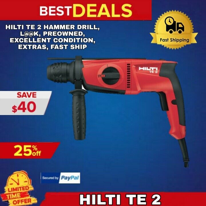 HILTI TE 2 HAMMER DRILL, PREOWNED, EXCELLENT CONDITION, EXTRAS