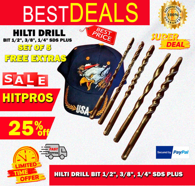 HILTI DRILL BIT 1/2", 3/8", 1/4" SDS PLUS, SET OF 5,