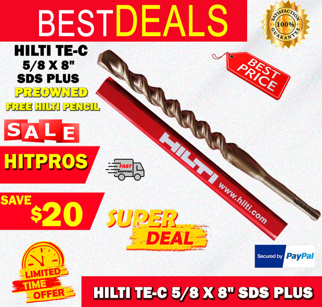 HILTI TE-C 5/8 x 8", SDS PLUS, PREOWNED,FREE HILTI PENCIL,L@@K, FAST SHIPPING