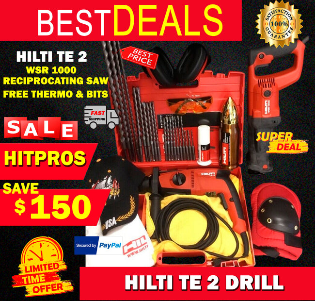 HILTI TE 2 DRILL, WSR 1000 RECIPROCATING SAW, NEW, FREE THERMO, BITS