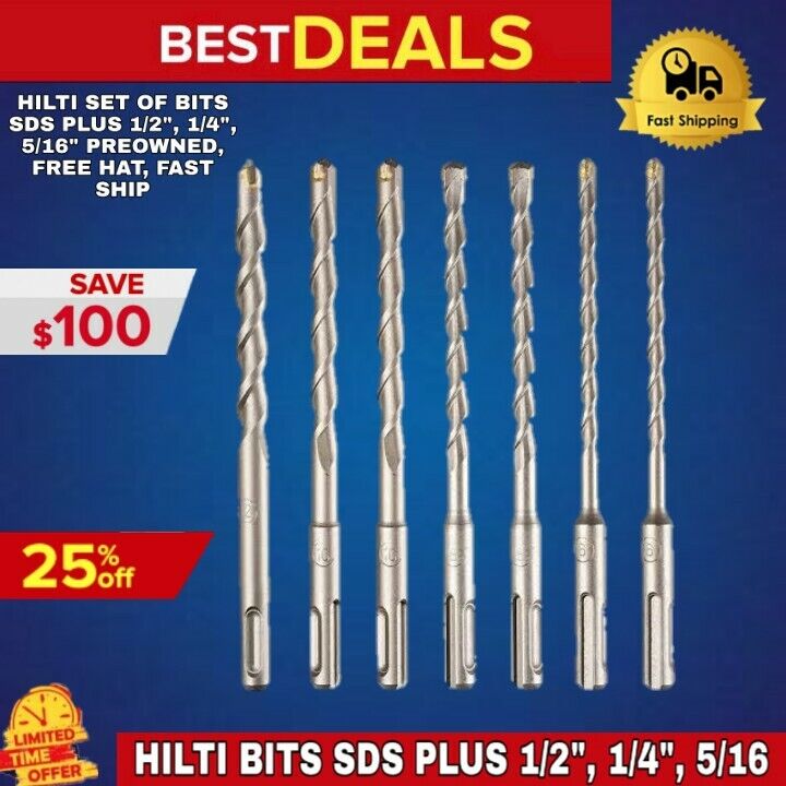 HILTI SET OF BITS SDS PLUS 1/2", 1/4", 5/16" PREOWNED, FREE HAT