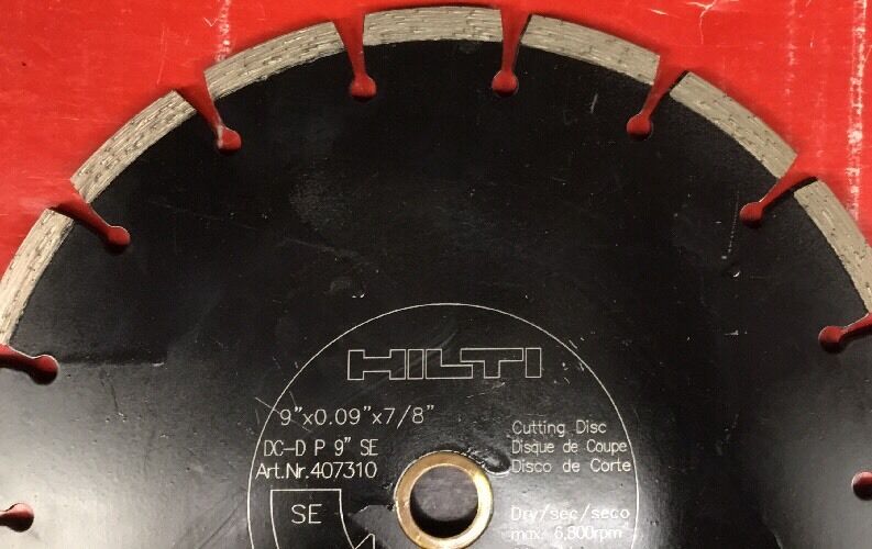 HILTI DIAMOND CUTTING DISC 9" DIAMETER - ARBOR - 7/8" - 5/8" - 407310