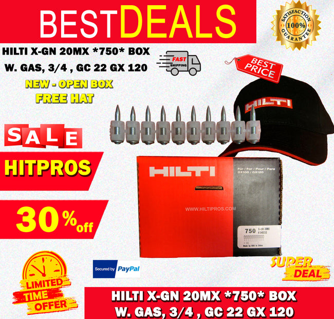 HILTI X-GN 20MX *750* BOX, W. GAS,  3/4 , GC 22 GX 120, FREE HAT, FAST SHIPPING