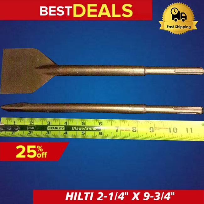 HILTI SDS PLUS CHISEL FLAT 2-1/4" X 9-3/4" AND POINTED 9" PREOWNED