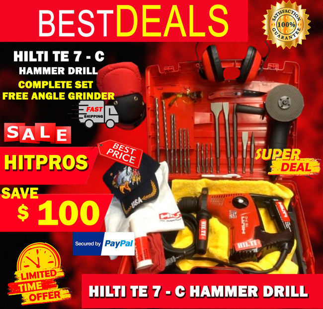 HILTI TE 7-C DRILL, PREOWNED, FREE ANGLE GRINDER, FREE BITS