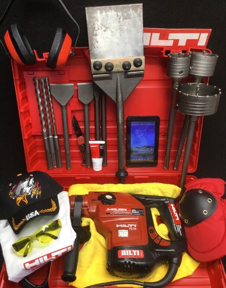 HILTI TE 56 HAMMER DRILL, PREOWNED, FREE TABLET, A LOT OF EXTRAS, QUICK SHIP