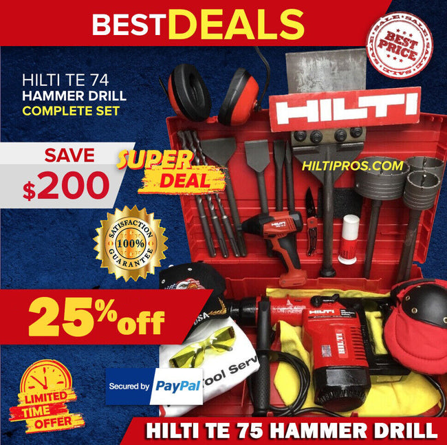 HILTI TE 74 HAMMER DRILL, PREOWNED, FREE SID 2-A, BITS, EXTRAS