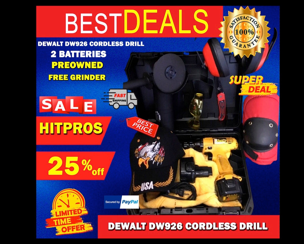 DEWALT DW926 CORDLESS DRILL, 2 BATTERIES, PREOWNED FREE GRINDER